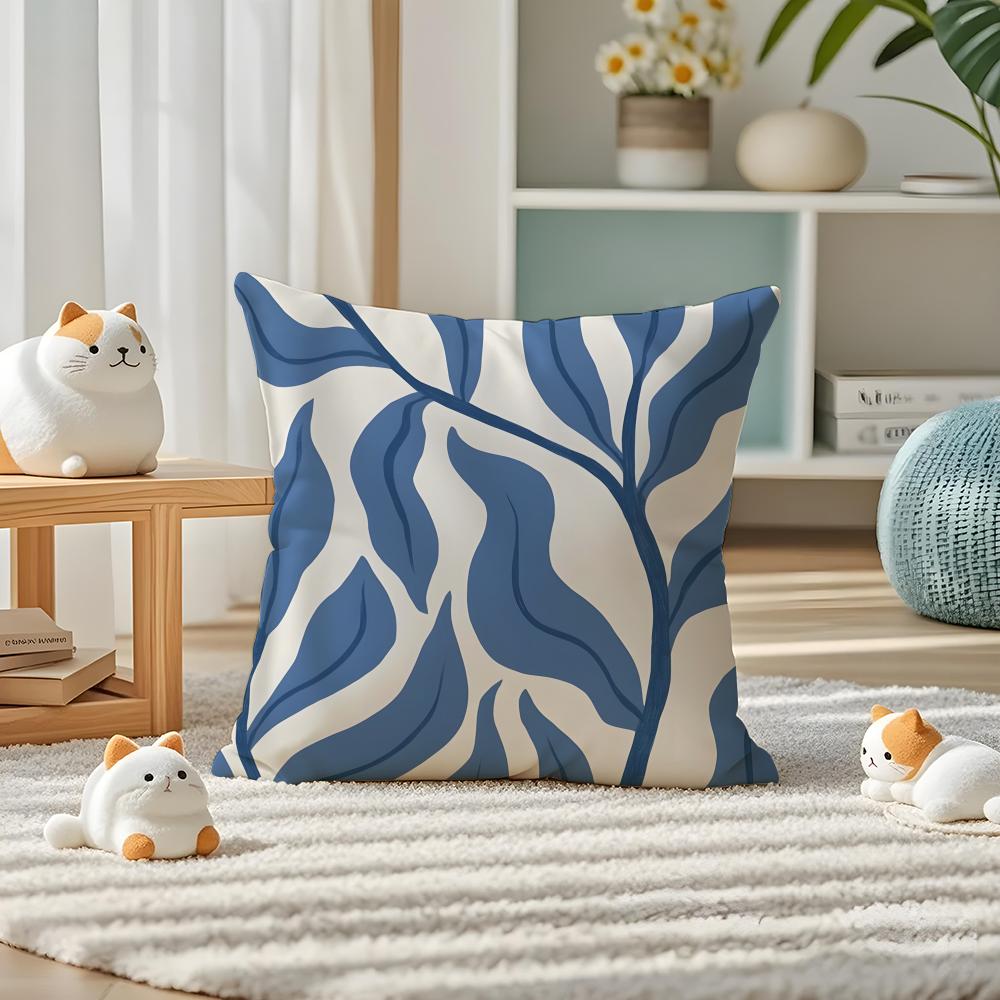 Elegant Blue Floral Pillow Case Silky elegant Comfort Sofa Bed Invisible zipper