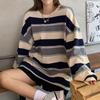 Осенняя повседневная полосатая женская толстовка в стиле Харадзюку, пуловеры в Корейском стиле, свободные пары, одинаковый топ с длинными рукавами, уличная одежда 29027