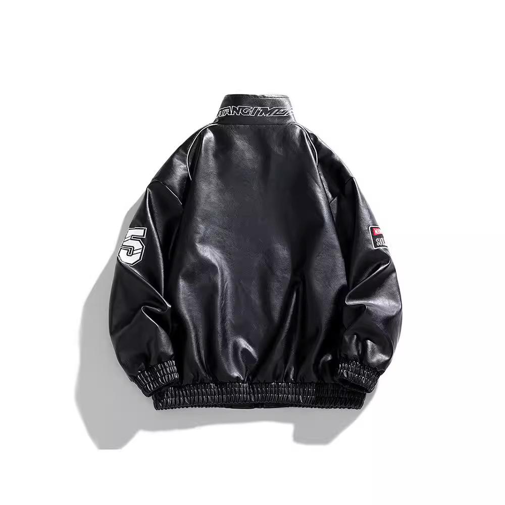 Leather Jacket Men's Cycling New Autumn Stand-up Collar Locomotive Suit PU Leather Jacket Korean Version Trend Embroidered American Casual Coat