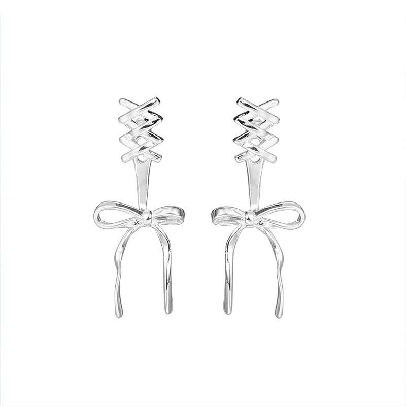 Elegant Bow Silver Earings for Women Twist Stud Earring Piercing Accessories Jewelry