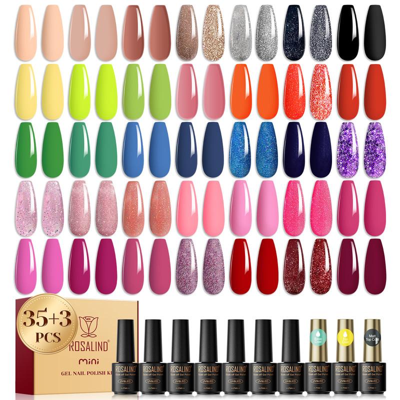 ROSALIND Shiny Colors Nail Gel Set Gel Varnishes Kit Semi Permanent Hybrid Soak Off Nail Polish 35 Colors Gift Set