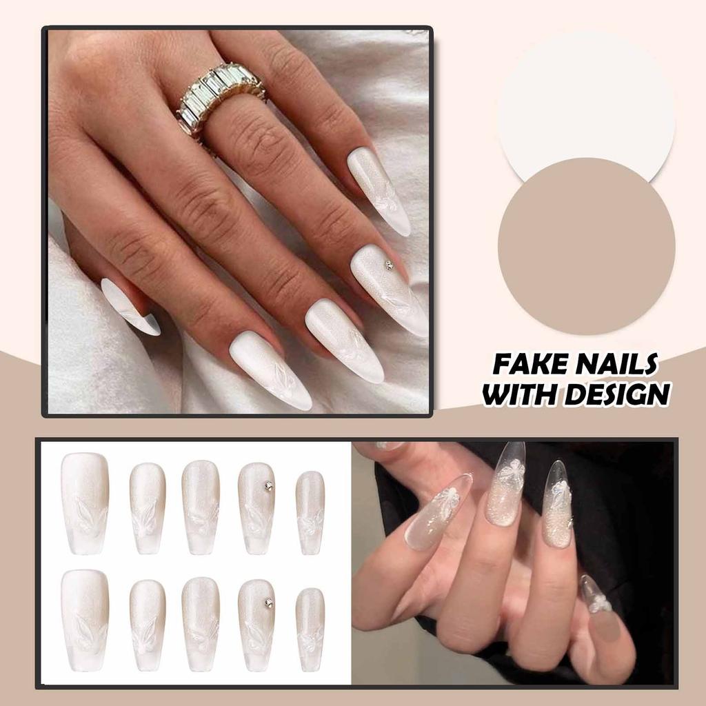 Женские накладные ногти среднего размера с рисунком телесного цвета на акриловых ногтях глянцевые накладные ногти с полным покрытием