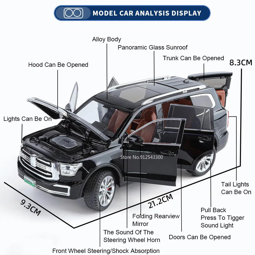 1:24 Wrangler Rubicon Tank 500 Модель автомобиля-игрушки SUV Амортизирующие колеса Рулевое управление Звук Свет Внедорожные модели Автомобилей Подарки для мальчиков