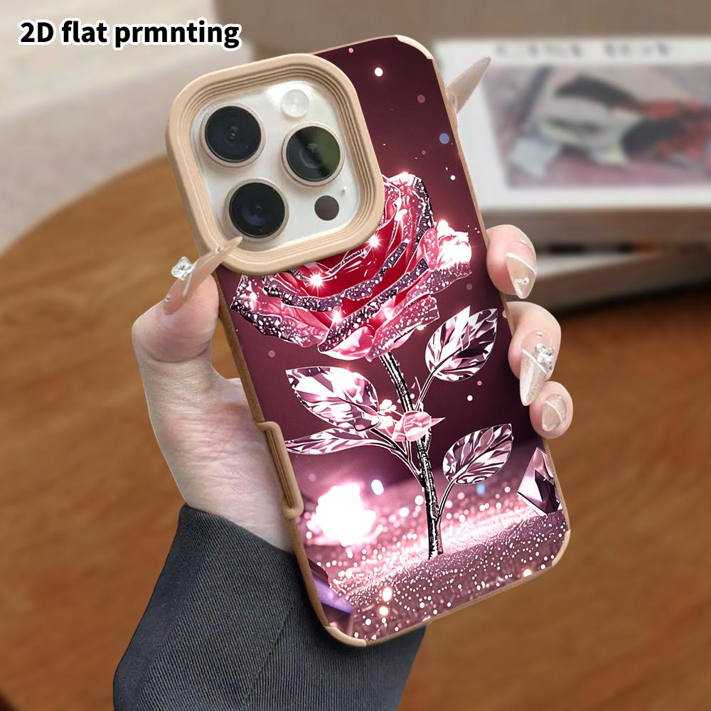 Phone Case: Lambskin 2D Flat Samsung Galaxy A34 A35 M05 M06 S20 S22 S21 FE Plus 5G Protective Case, Crystal Red Rose, Christmas and Halloween Gift