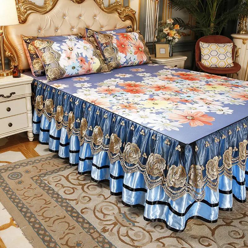 3 шт., мягкий коврик для льда, покрывало на кровать, комплект простыней с вышивкой, который можно стирать в машине, с фиксированной резинкой для размера Queen King Size