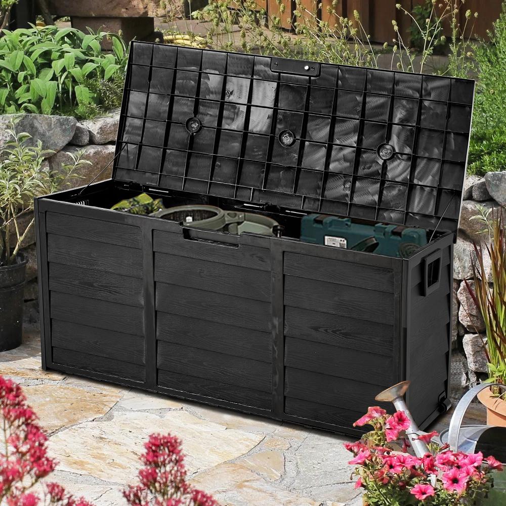 290L Outdoor Storage Box with Lid, Lockable with Wheels & Handles, for Garden Tools