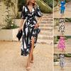 Women's Summer V Neck Maxi Dress Casual Boho Floral Long Dresses Short