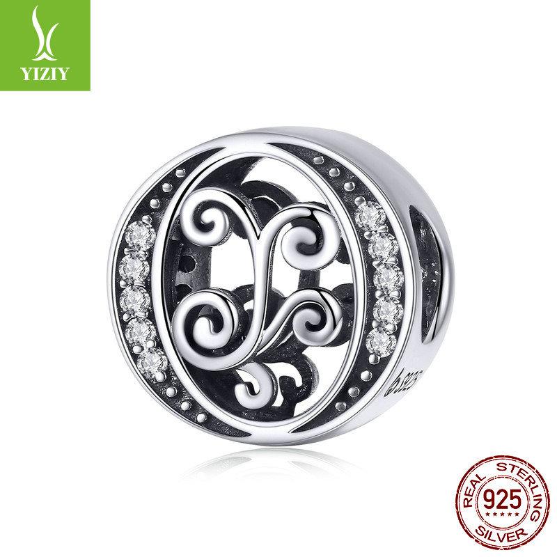 Браслет из 26 букв, аксессуар с бусинами, бусины из циркониевого стерлингового серебра, рассыпные бусины Bsc030