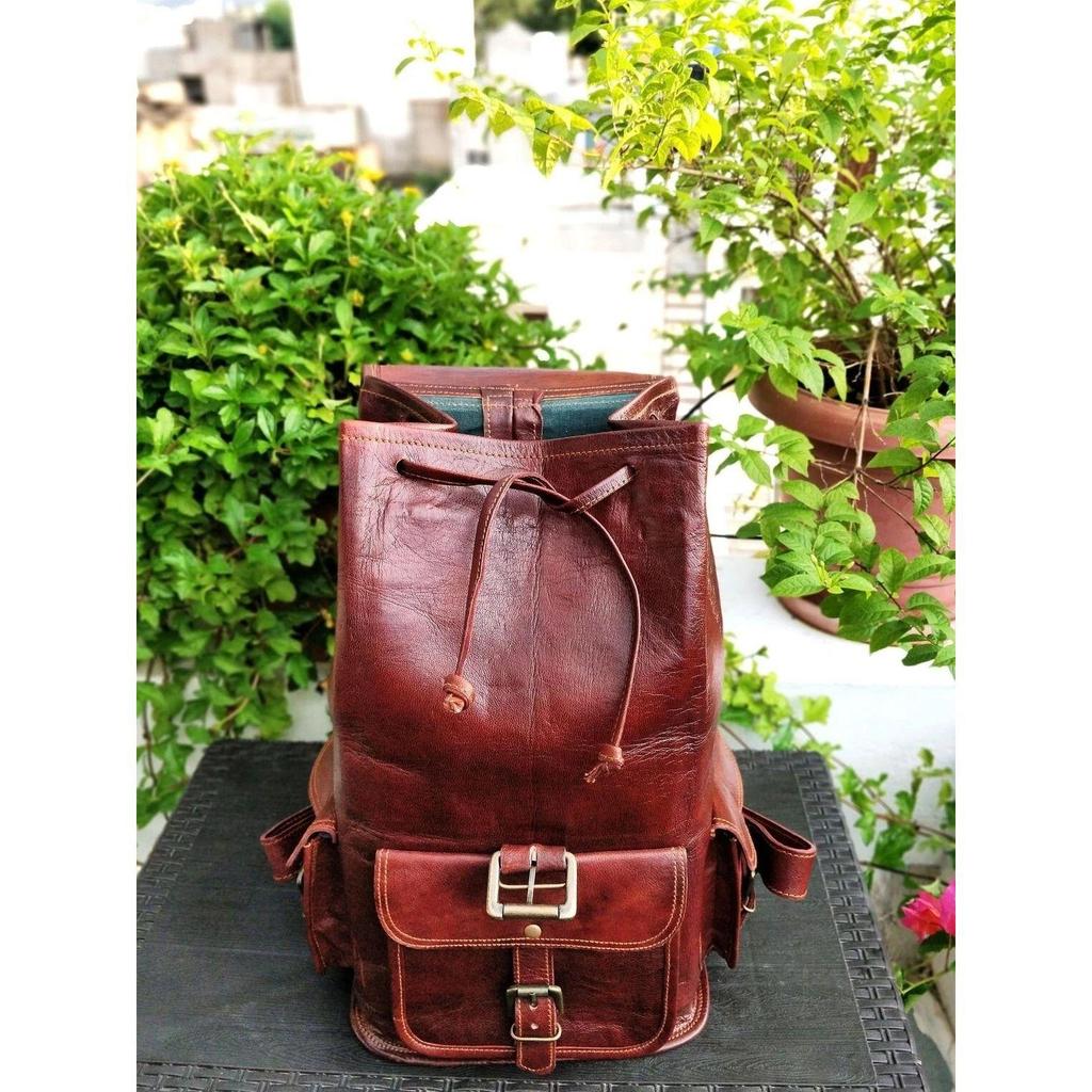 Genuine Leather Backpack Travel Rucksack Vintage Bag Men's New Brown