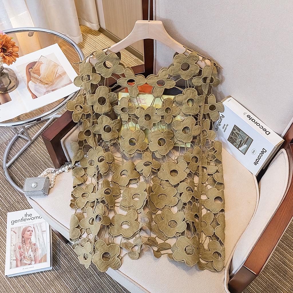 DIMANAF 2025 Новая футболка Женский вязаный кружевной жилет с круглым вырезом Летний стиль Базовые топы Футболки Свободная одежда 253