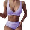 V Neck Ribbed Bikini High Waist Two Piece Set Comfortable Elegant Swimwear