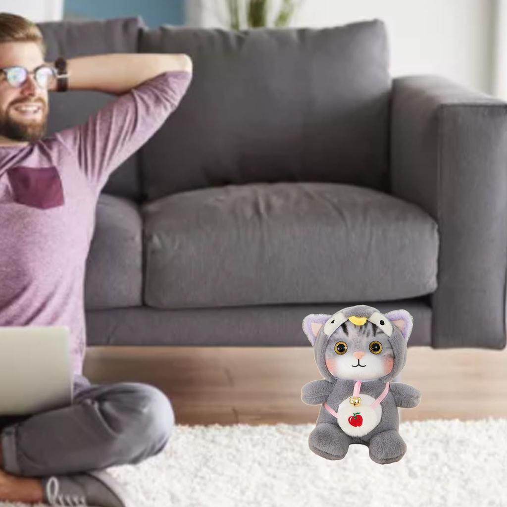 Cat Plush Toy Lovely Bell Soft Colorful Fuzzy Stuffed Cat Plush Toy for Children Birthday