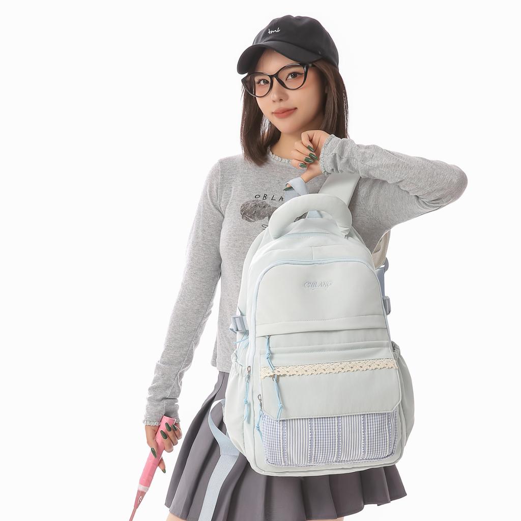 Casual Large Capacity Lightweight Patchwork Backpack for Girls Student School Bag Leisure College Style Double Shoulder Bag