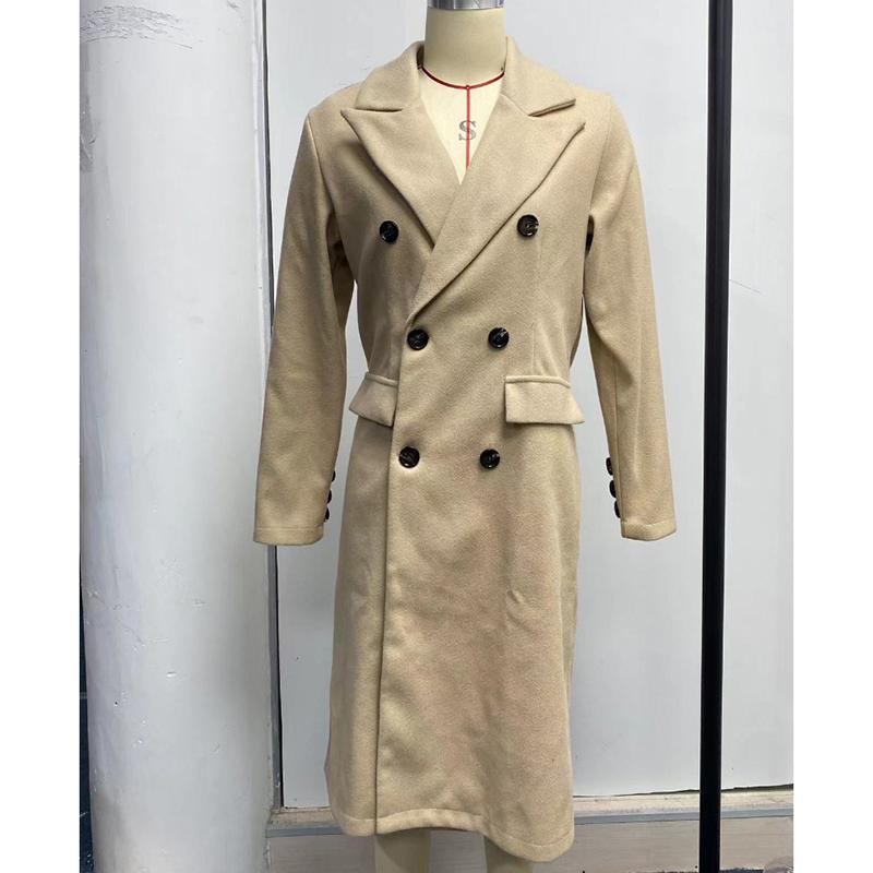 Осеннее длинное свободное шерстяное пальто для женщин, однотонное, средней длины, двубортное, с карманами, женская зимняя куртка, модные повседневные женские пальто больших размеров 24906