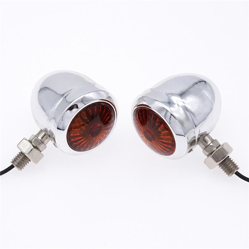 1 пара универсальных 12 В в ретро металлических хромированных указателей поворота для мотоцикла, индикатор галогенной лампы, винтажная янтарная лампа для Harley