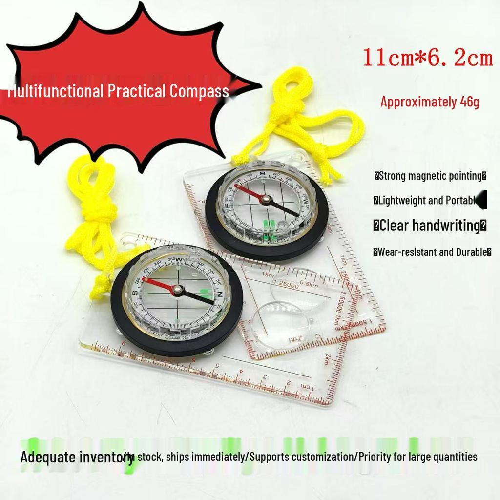 Outdoor Compass with Map Ruler, North-Seeking Navigation, Magnifying Glass, Scale Ruler - Ideal for Student Teaching.