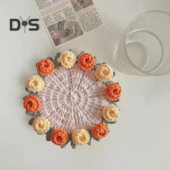 Подставка под стакан с розой ручной работы, вязаная крючком, цветочный букет, вязаные подставки, цветочный коврик для чашки, букет, подарок, декор для журнального столика