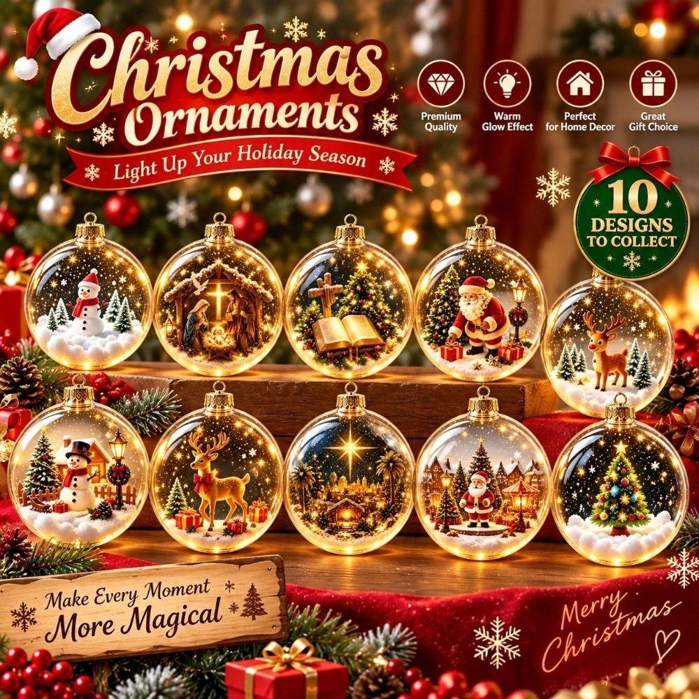 Transparent Christmas Bauble Ornament LED Lighted Hanging Christmas Decoration For Christmas Tree