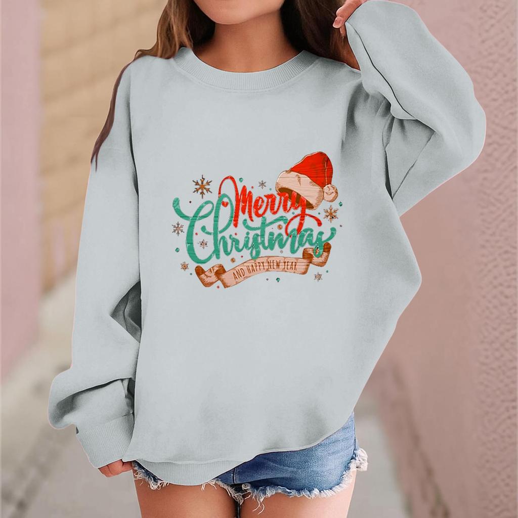 Children's Fashionable Casual Long-sleeved Loose Christmas Print Pullover Sweatshirt