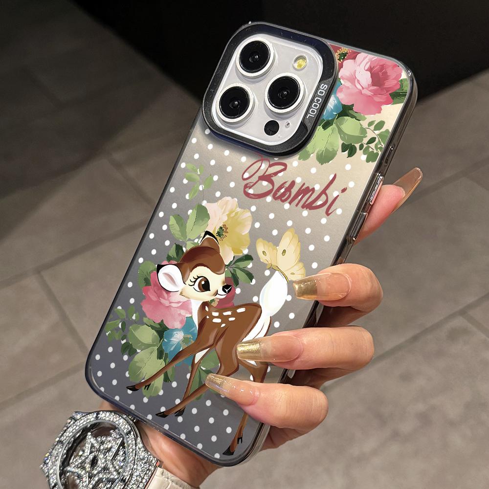 Cute Bambis Deer Phone Case for iPhone 17 Air 16 16e 15 14 Plus 13 12 11 Pro Max X Xs XR 8 Colorful Silver Hard Cover
