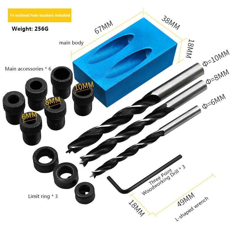 Woodworking Oblique Pocket Hole Locator Jig Kit 15 Degree Angle Drill Guide Set Hole Puncher Diy Carpentry Tools Drill Bits