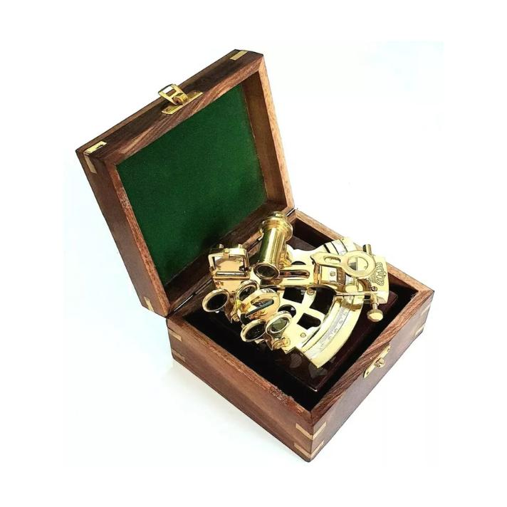 Антикварный латунный карманный секстант для навигации, морской винтажный деревянный ящик