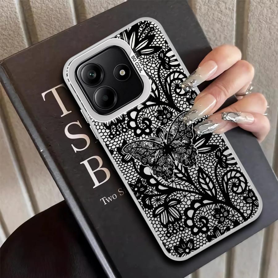 Дизайнерский Черный Кружевной Чехол для Xiaomi Redmi Note 9 10 K60 12C A5 10C 13C 9C 9T 14C A1 A2 Plus Задняя Крышка Телефона