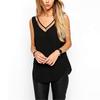 Chiffon Vest T Shirt Blusas Tops V Neck Sleeveless Summer Top Women Patchwork Bottom Camisole Sheer Mesh Casual Tank