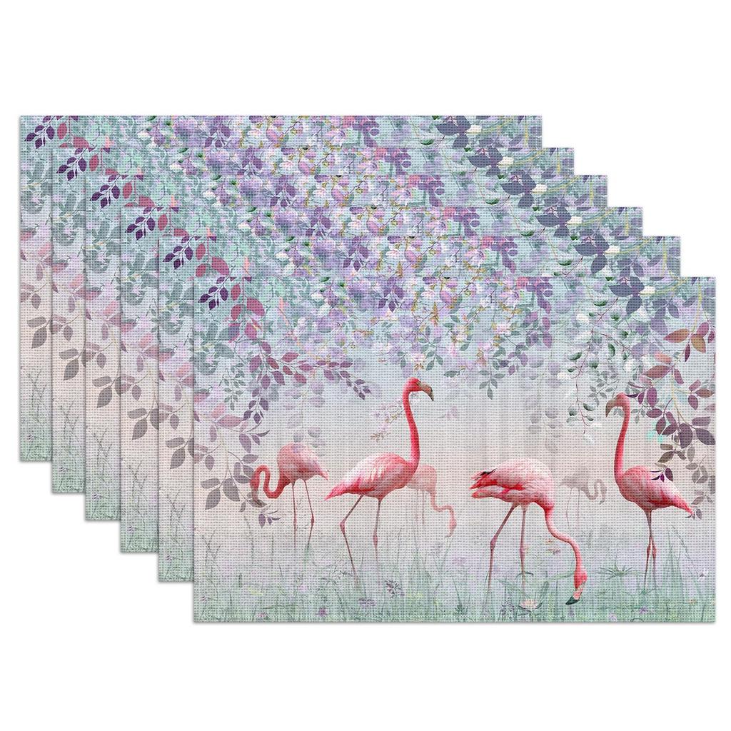 Pink Cherry Spring Flower Placemats Set of 6,12x18 Inch Linen Place Mat Washable Stain Resistant Table Mats