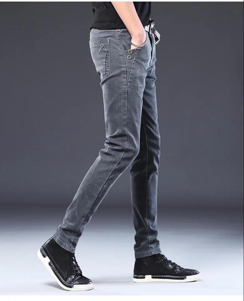 Мужские зимние бархатные узкие джинсы - эластичные узкие брюки Snowflake