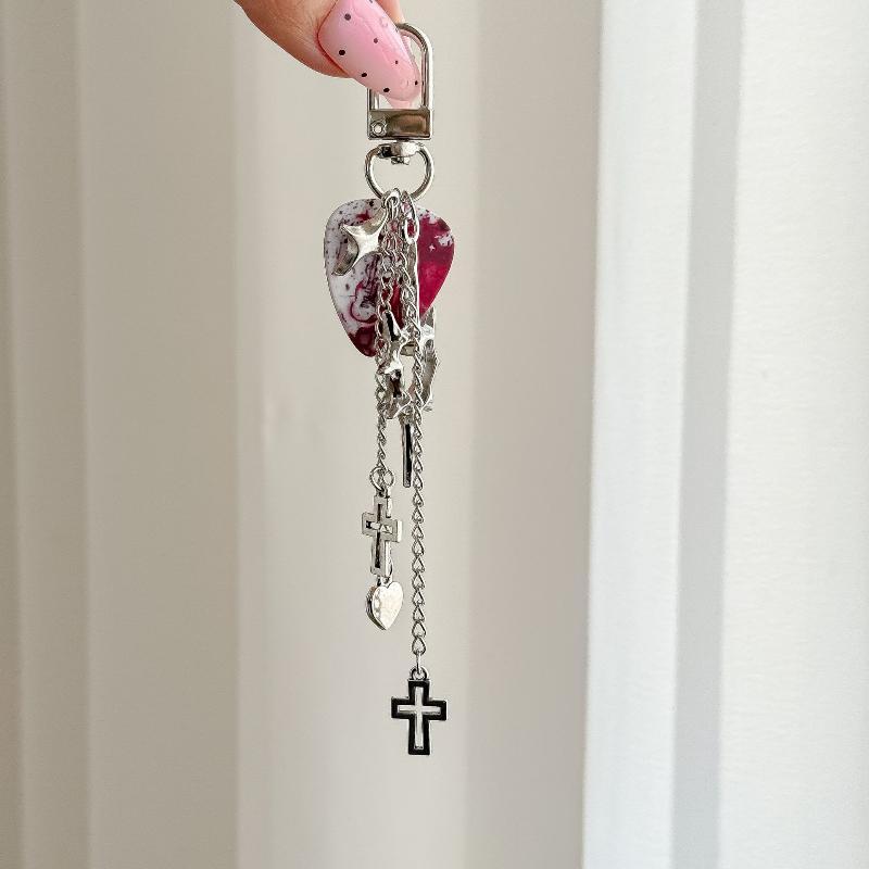 Punk Heart Cross Metal Pendant Keychain Durable Anti-Rust for Bag Purse Phone Strap Ideal Gift for Punk Enthusiasts