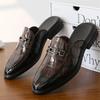 Fashion Fashion New Men's Black Brown Half Slippers Metal Button Patent Leather Shoes Male Casual Mules Moccasins Breathable Loafers