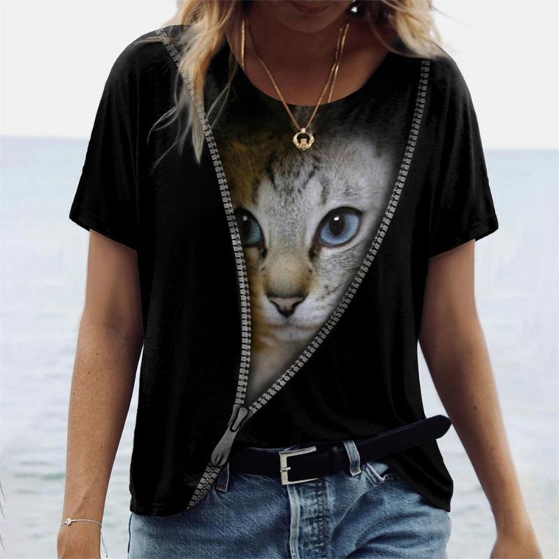 Women's 3d Dogs Cat Print T Shirt Fashion Tops Harujuku Oversized Summer O-Neck Top Female Clothing