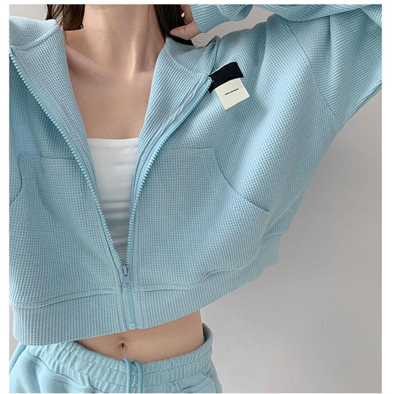Harajuku Women Sweatshirts Korean Fashion Sportswear Female Zip Up Hoodies Vintage Streetwear Basic Casual Cropped Top