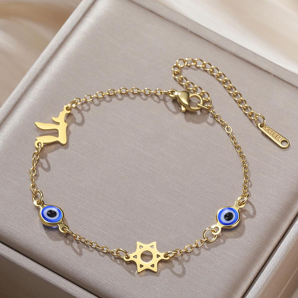 Dawapara Star of David and Chai Bracelet Hand Chain Jewish Hexagram Good Luck Judaica Jewelry Stainless Steel Jewelry