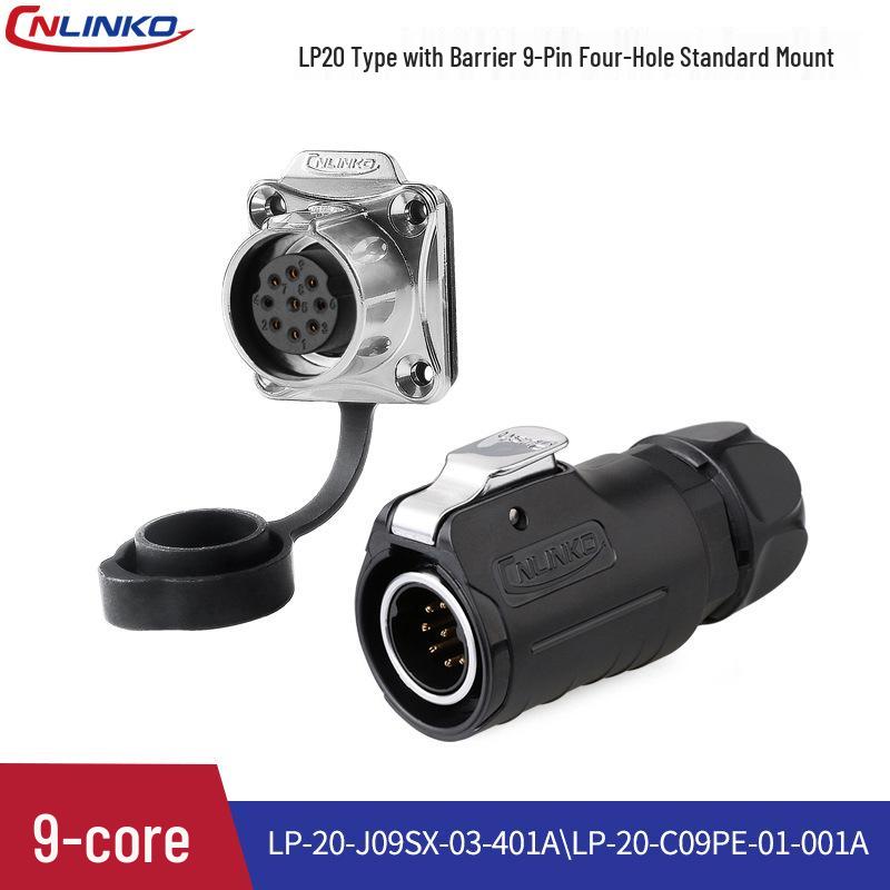 Black LP20 Solar Waterproof 14-Pin Aviation Plug Connector with Partitioned Four-Hole Flange
