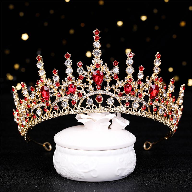 Роскошные золотые красные хрустальные тиары и короны королевы принцессы диадема свадебные аксессуары для волос для невесты женские украшения для волос