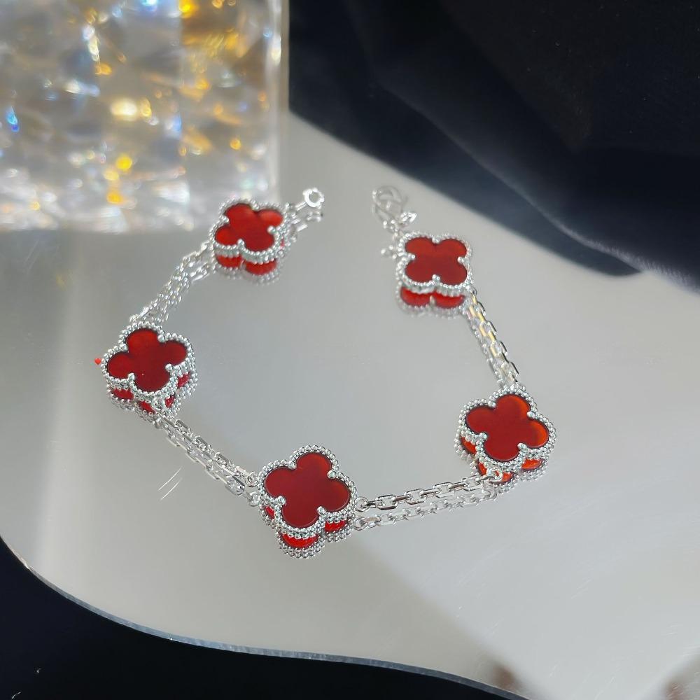 Браслет «Четырехлистный клевер» с пятью цветками, версия High, натуральный фиолетовый халцедон, лазерная CNC-резьба, 18 карат, не тускнеющий, женский браслет