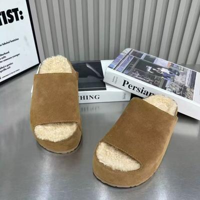 Балетки Тапочки Женские Замшевые Меховые Туфли на Платформе Тренд 2025 Новые Шлепанцы Слингбэк Зимние Женские Слайды Повседневные Zapatillas