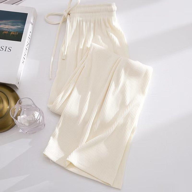 Girls Summer Solid Color Ice Silk Draped Wide Leg Pants for Middle and Large Children High Waisted Loose Soft Pants
