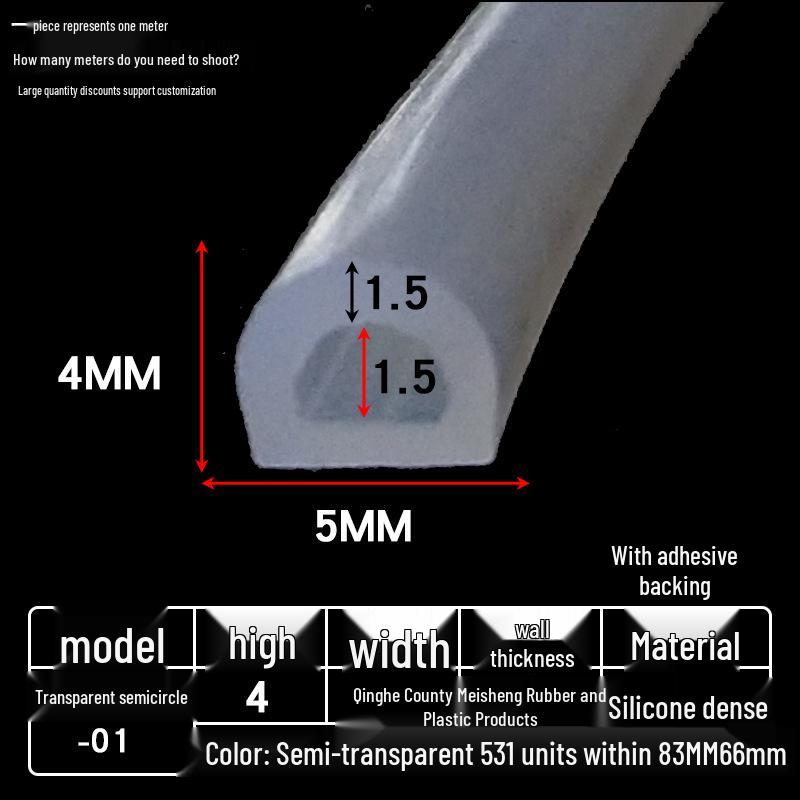 D-образный высокотемпературный силиконовый уплотнитель, полукруглая полая полоса, самоклеящийся цельный, без запаха, прозрачный.