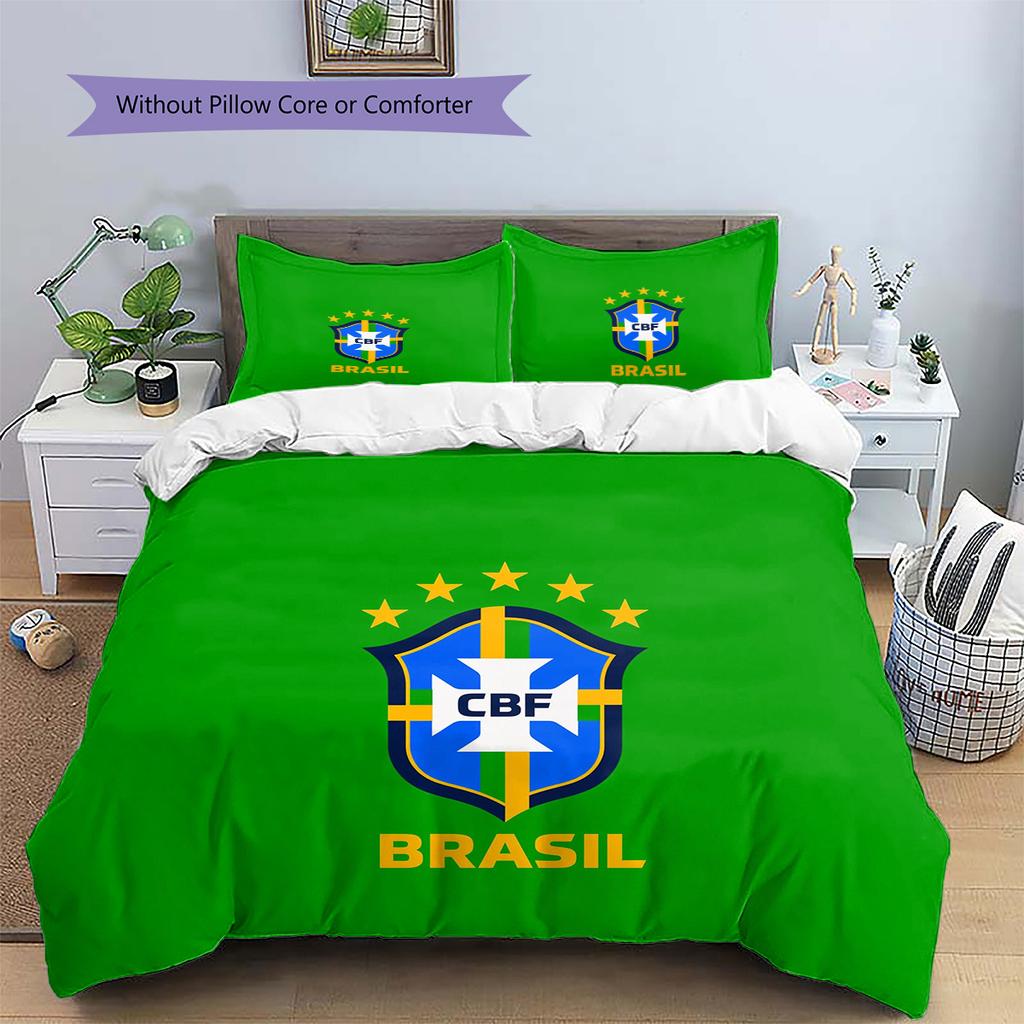 Brazil national football team Pattern Bedding Quilt Set Home Decoration Gift (1 * duvet cover + 2 * pillowcase without core)