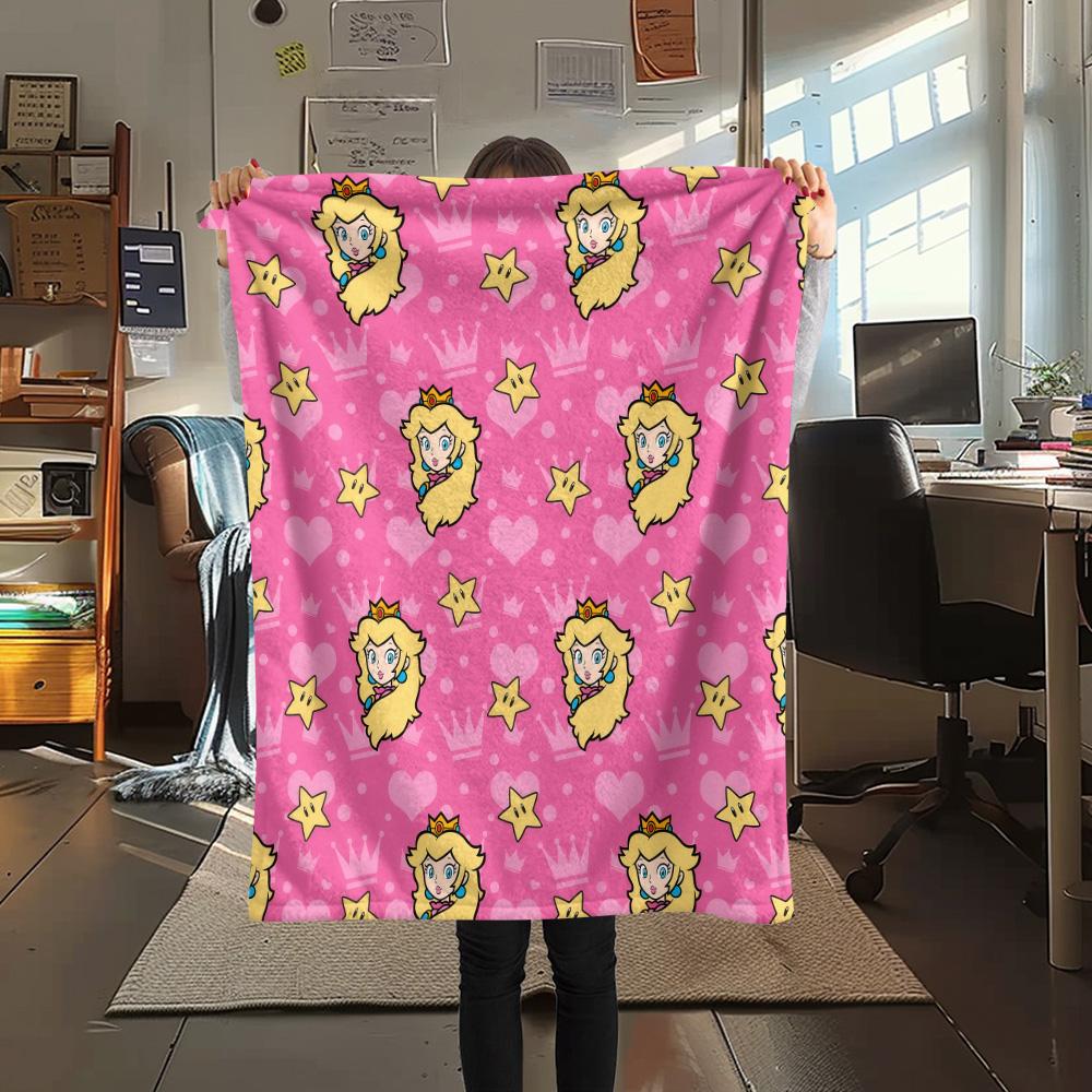 Princess Peach Flannel Blanket, High quality Comfortable for All Seasons, Home Decor, Warmth and Comfort