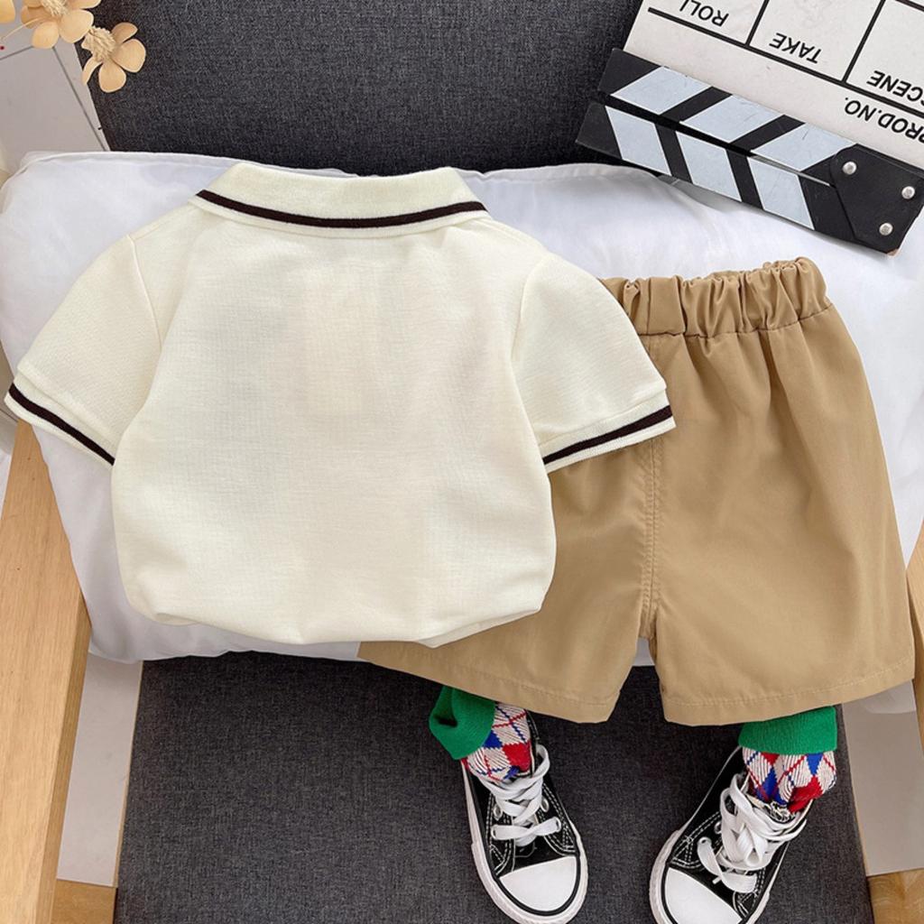 Classic Animal Baby Short Sleeved Set, Boys and Girls Short Sleeved T-shirt Set, Cartoon Bear Collar T-shirt Set