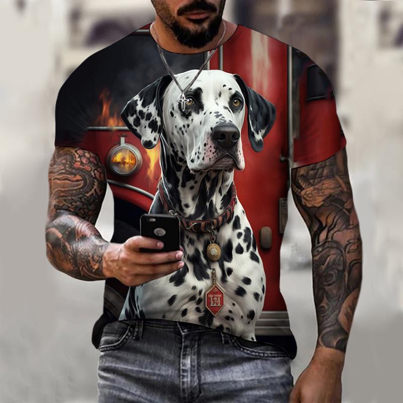 Summer Round Neck 3D Print Dog Graphics Top Fashionable Casual Short Sleeved Men's T-shirts