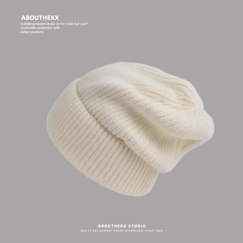 Big Head Loose Circumference Showing Small Pile of Hats for Women Warm and Versatile Knitted Hats Ear Protection Wool Hat Trendy