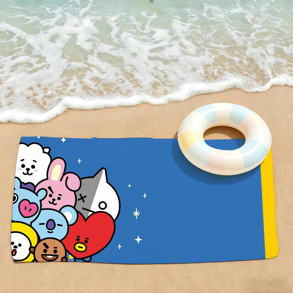 Мультяшное милое B-BT 21 Полотенце Сушилка Банное полотенце Подходит для Легкого плавания Кемпинга Йоги Пляжа Наружу