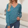 Women's Tops Floral Print Long Sleeve Shirt V Neck Casual Loose Tee Autumn Clothing