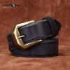 Утолщенный ремень из натуральной кожи, верхний слой коровьей кожи, мужской, медная пряжка, необработанный край, меховая подкладка, ретро-стиль, вымытый