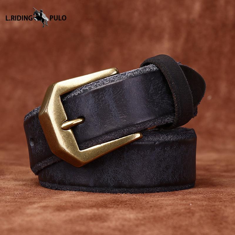 Утолщенный ремень из натуральной кожи, верхний слой коровьей кожи, мужской, медная пряжка, необработанный край, меховая подкладка, ретро-стиль, вымытый